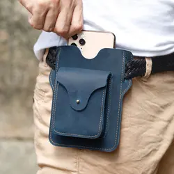 Riñonera de cuero Vintage para teléfono móvil, bolsa de cinturón para hombre, billetera para teléfono móvil, paquete de cintura para deportes fuera del hogar