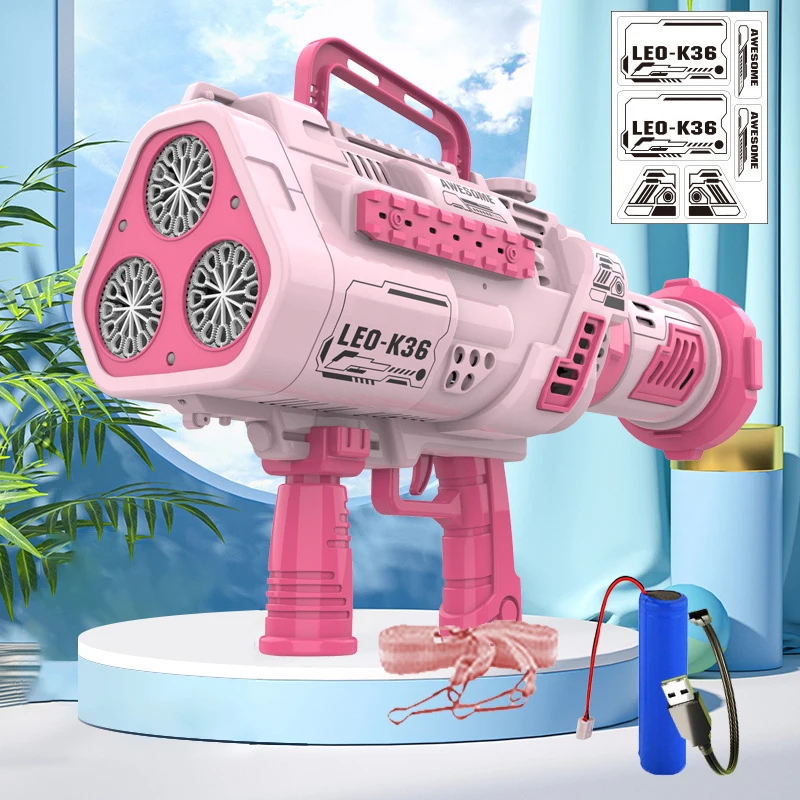 Pistola de burbujas automática con 36 agujeros, máquina de burbujas eléctrica con luces, pistolas de jabón, soplador, al aire libre fiesta de cumpleaños, regalos de juguete para niños