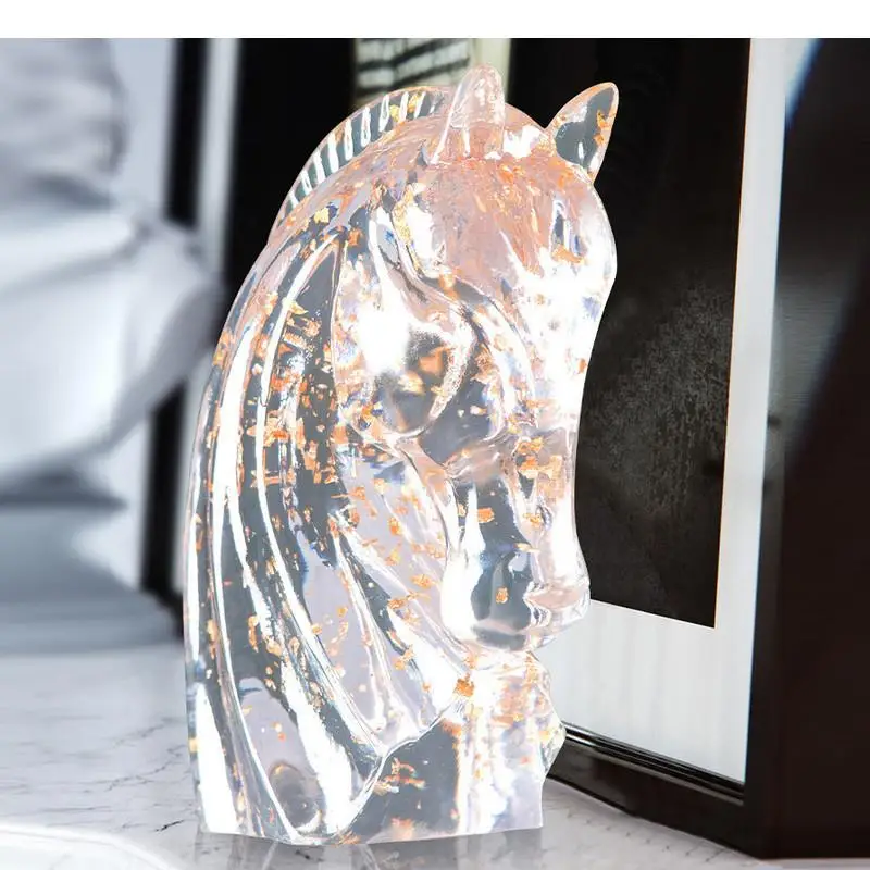 Imagem -03 - Resina Animal Escultura Folha de Ouro Transparente Busto de Cavalo Decoração de Casa Moderna Móveis de Artesanato