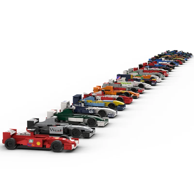 Moc Building Blocks Classic Evolution of Formula 1 Machine Cars 2001-2023 Sportscar Model Technology Bricks DIY Collection Toys