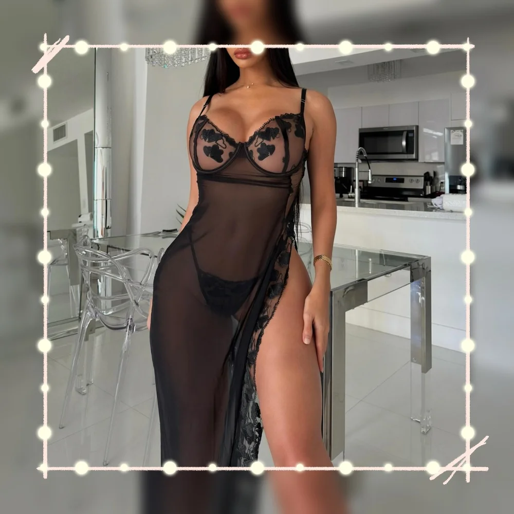 

Сексуальное длинное платье-стринги из 2 предметов с прозрачным фаллоимитатором и вышивкой в виде сердца, соблазнительная женская одежда, интимная одежда для сна