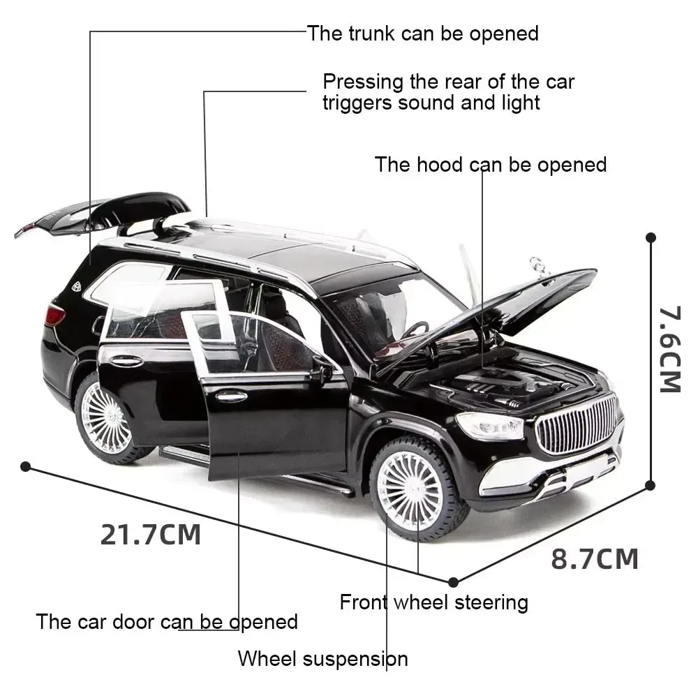 1:24 Maybach GLS600 Legierung Autos Miniaturmodelle Spielzeug Druckguss Fahrzeuge Modelle Sound Licht Zurückziehen Auto Dekoration für Kinder