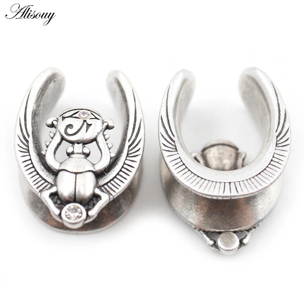 Alisouy 1PC Copper Dung Beetle Flower Bat Wing Saddle Ear Tunnel Plugs Expander Stretcher Gauges Earrings Piercing Body Jewelry