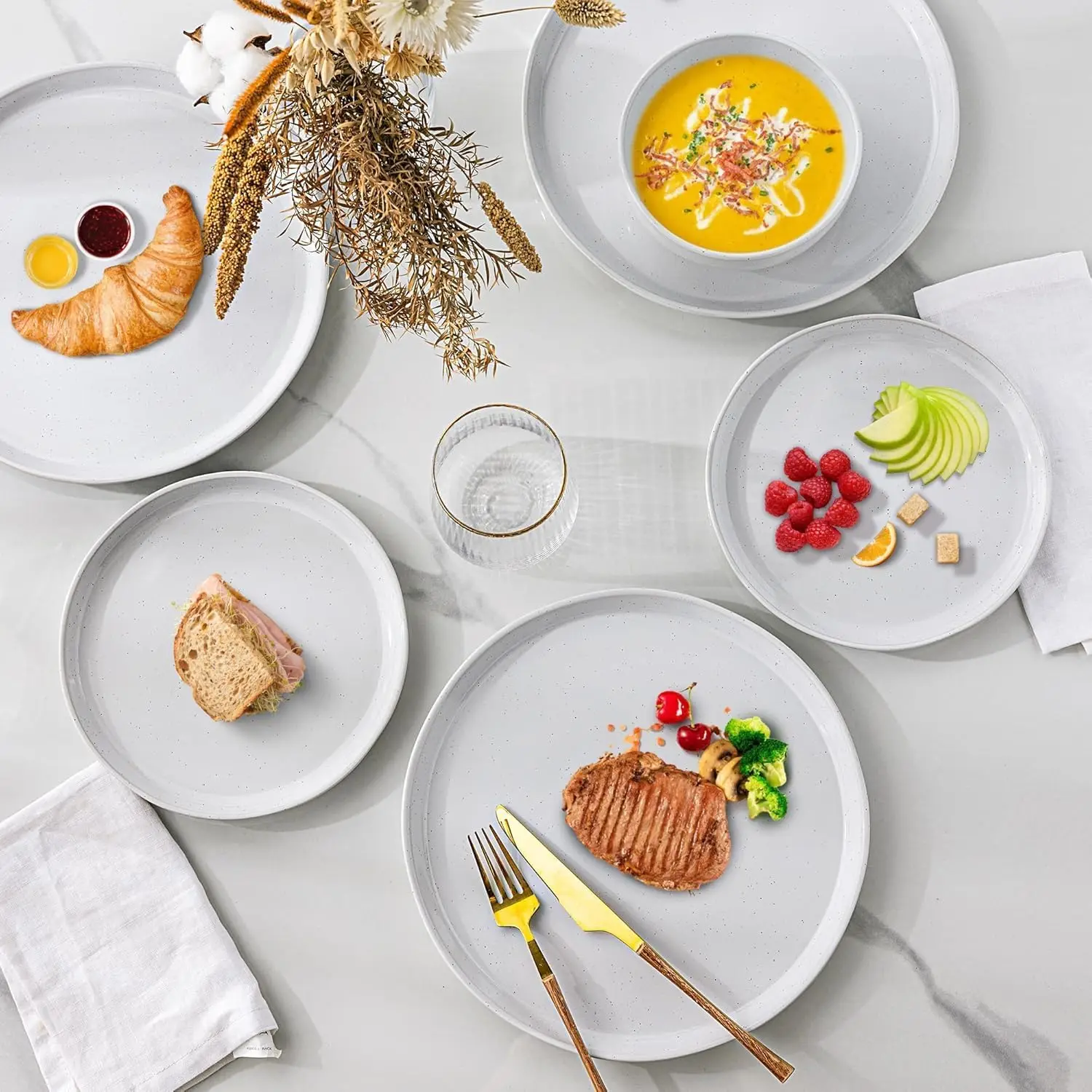 أطقم أواني طعام من السيراميك مكونة من 6 قطع، طقم أطباق وأوعية من الخزف الحجري، طقم أطباق مصنوع يدويًا ومقاوم للخدش، وغسالة أطباق