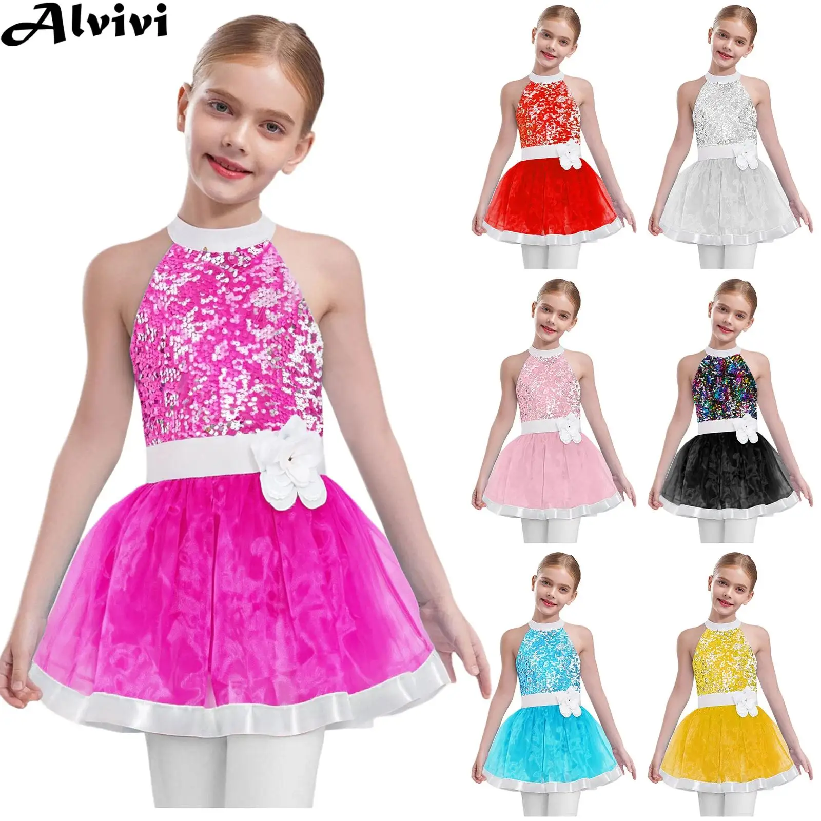 

Тюлевое балетное платье-пачка без рукавов с блестящими пайетками для девочек, балерина, гимнастическое трико для катания на коньках, платье для школьного шоу, дня рождения