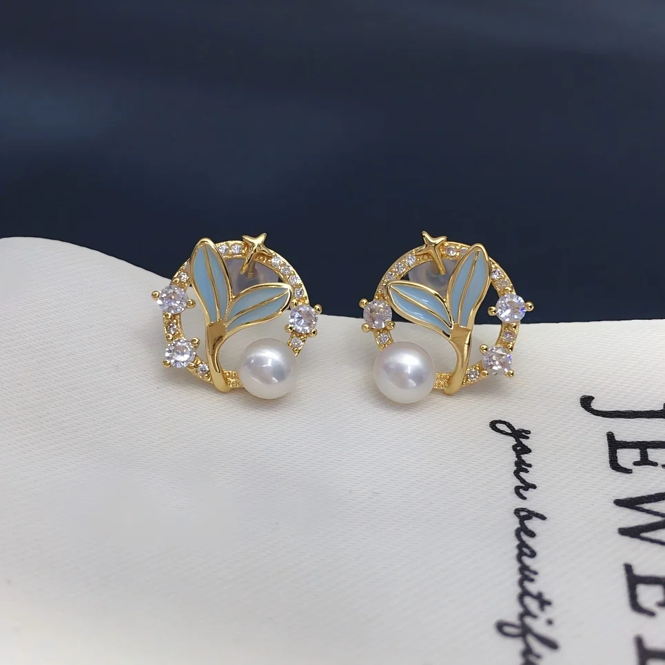 

ZHBORUINI серьги с пресноводным жемчугом 5-5,5 мм «рыбий хвост» округлость милые минималистичные модные украшения с цирконом подарок для женщин