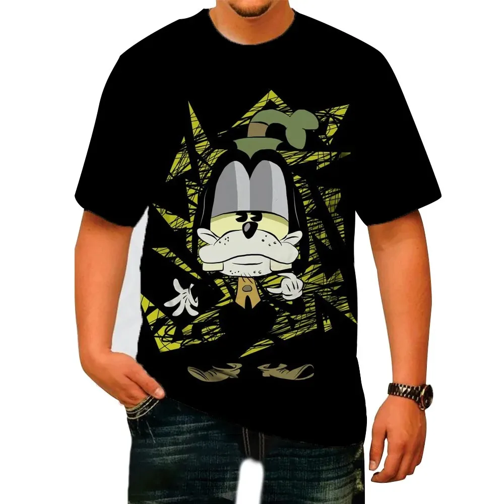 Camiseta con estampado de dibujos animados de Disney Goofy para hombre, camisa novedosa con cuello redondo, informal, cómoda, ropa de verano