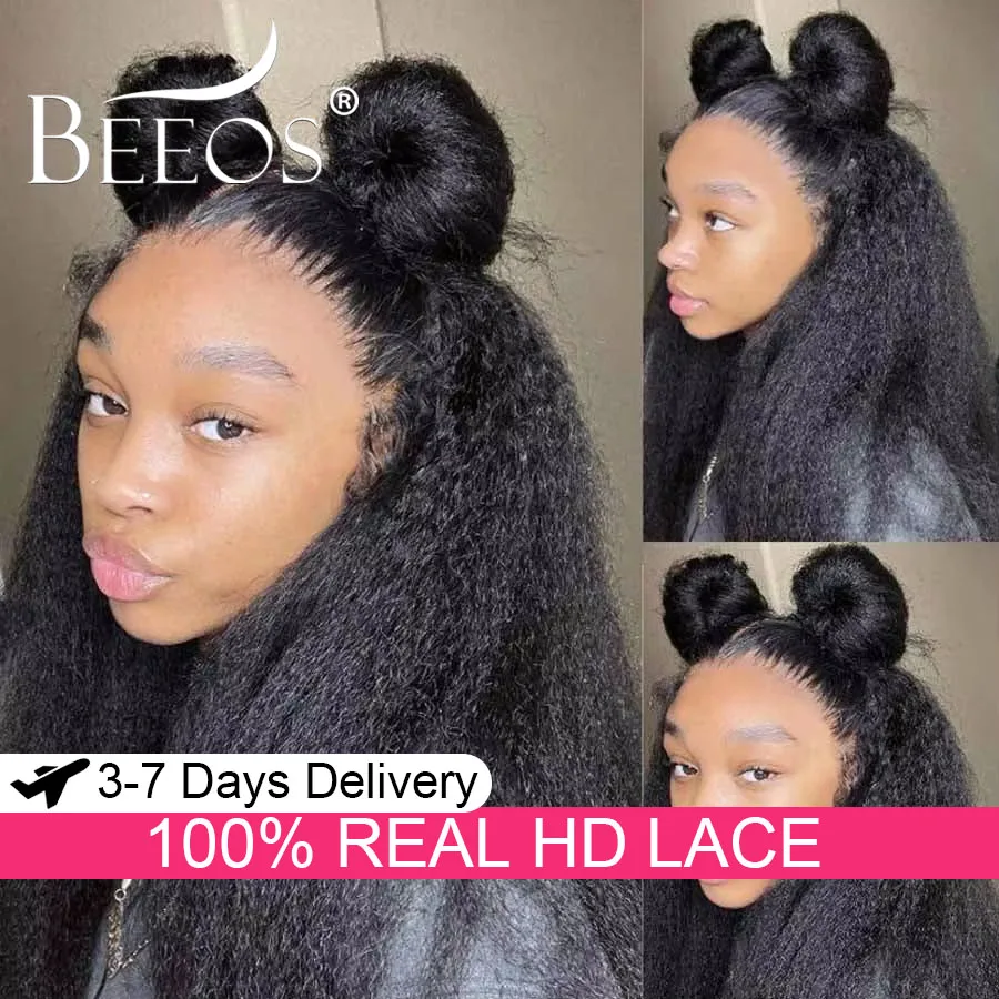 

Кудрявый прямой 250% 13x6 HD Прозрачный кружевной фронтальный парик из натуральных волос Предварительно выщипанный отбеленный узел для женщин Бразильский афро странный парик