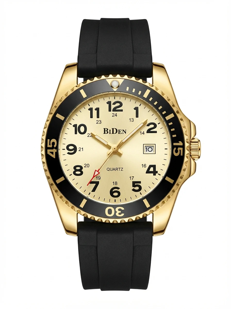 

BIDEN New fashionable men's silicone strap calendar watch, luxurious and simple business men's luminous quartz watch
