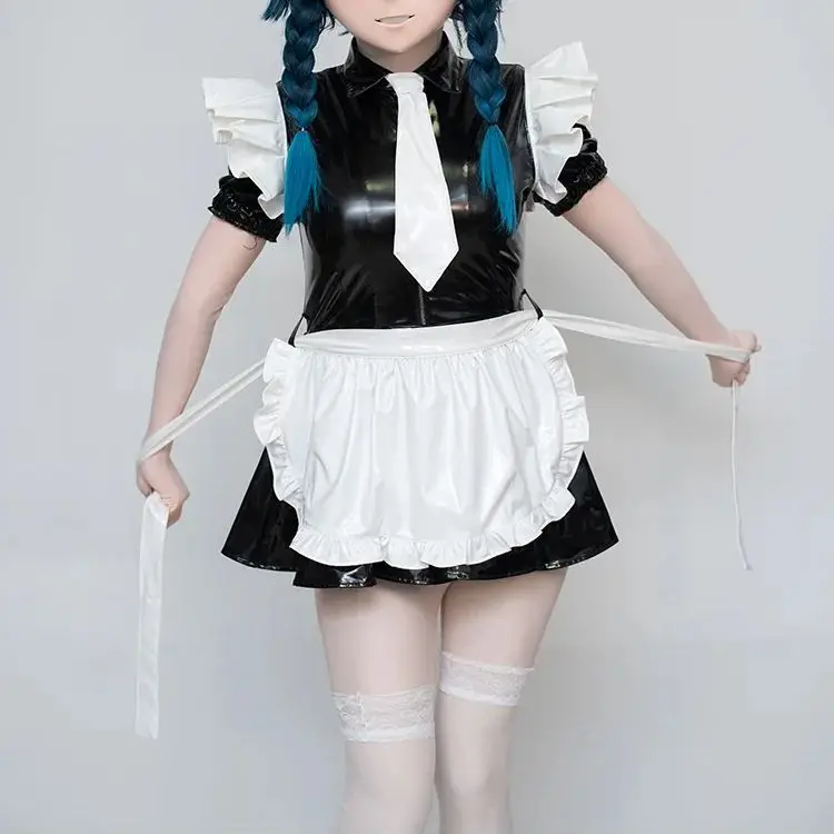 [CW. The Night Service] Classic Short Maid Dress Apron with Patent Leather Tie