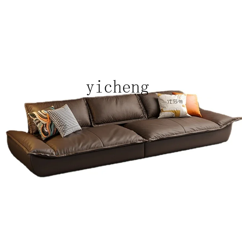 ZC Small Apartment Living Room Lazy Sofa Genuine Leather Super Deep Sitting Wide down Sofa