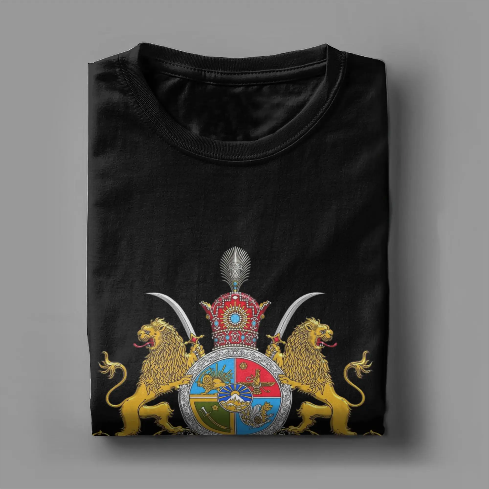 Iranian Imperial Coat of Arms of Iran Pahlavi Dynasty T Shirt Men Cotton Vintage T-Shirt Round Collar  Tees Short Sleeve Tops