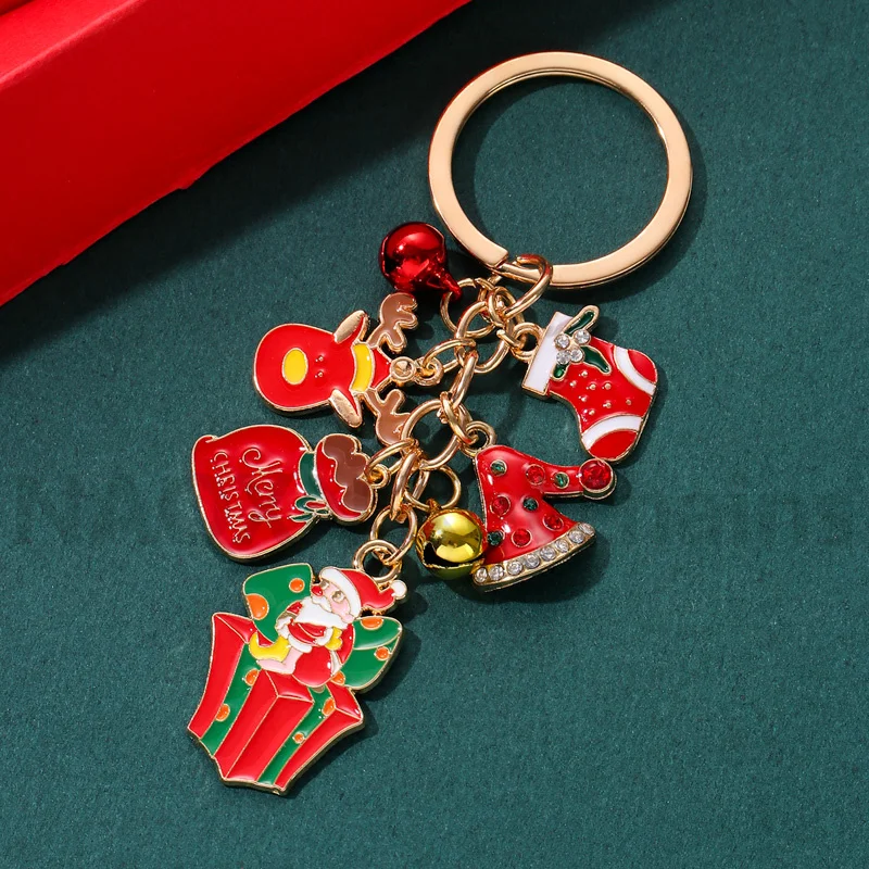 Lovely Hat Bell Star Tree Snowman Christmas Keychains Snowflake Key Rings For Women Men Handmade DIY Jewelry Bag Festival Gift