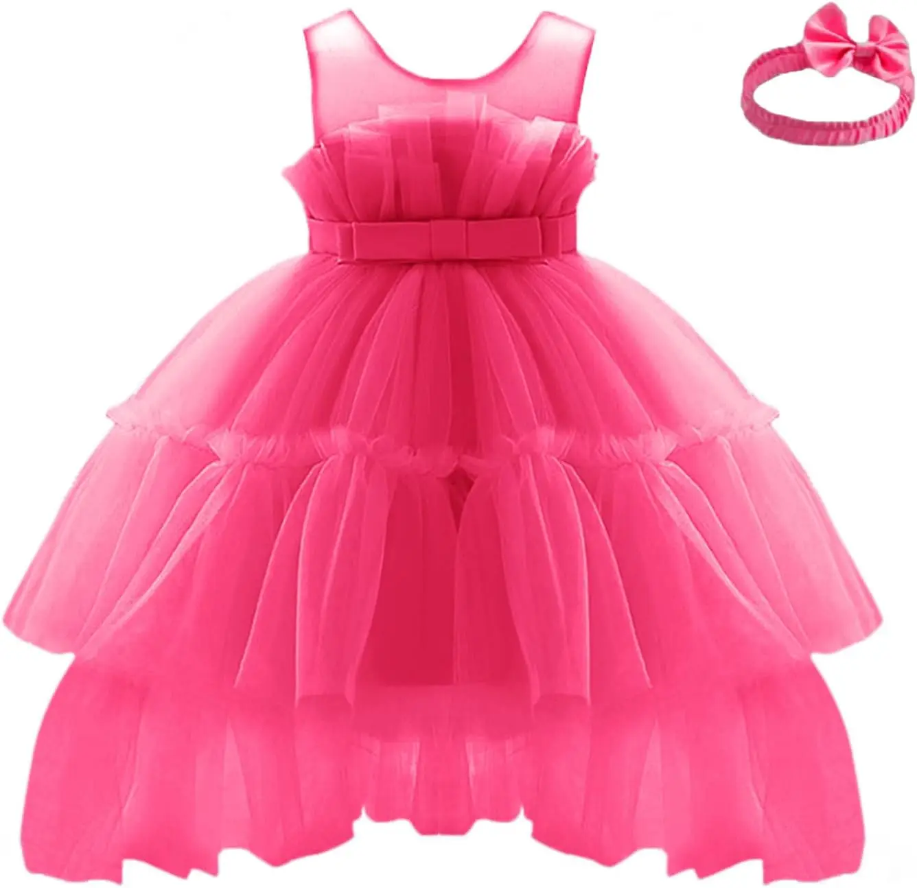 Chiffon strik pop bloemenmeisje jurk bruiloft, verjaardagsfeestje prinses schoonheidswedstrijd dansjurk, formele communiejurk voor kinderen