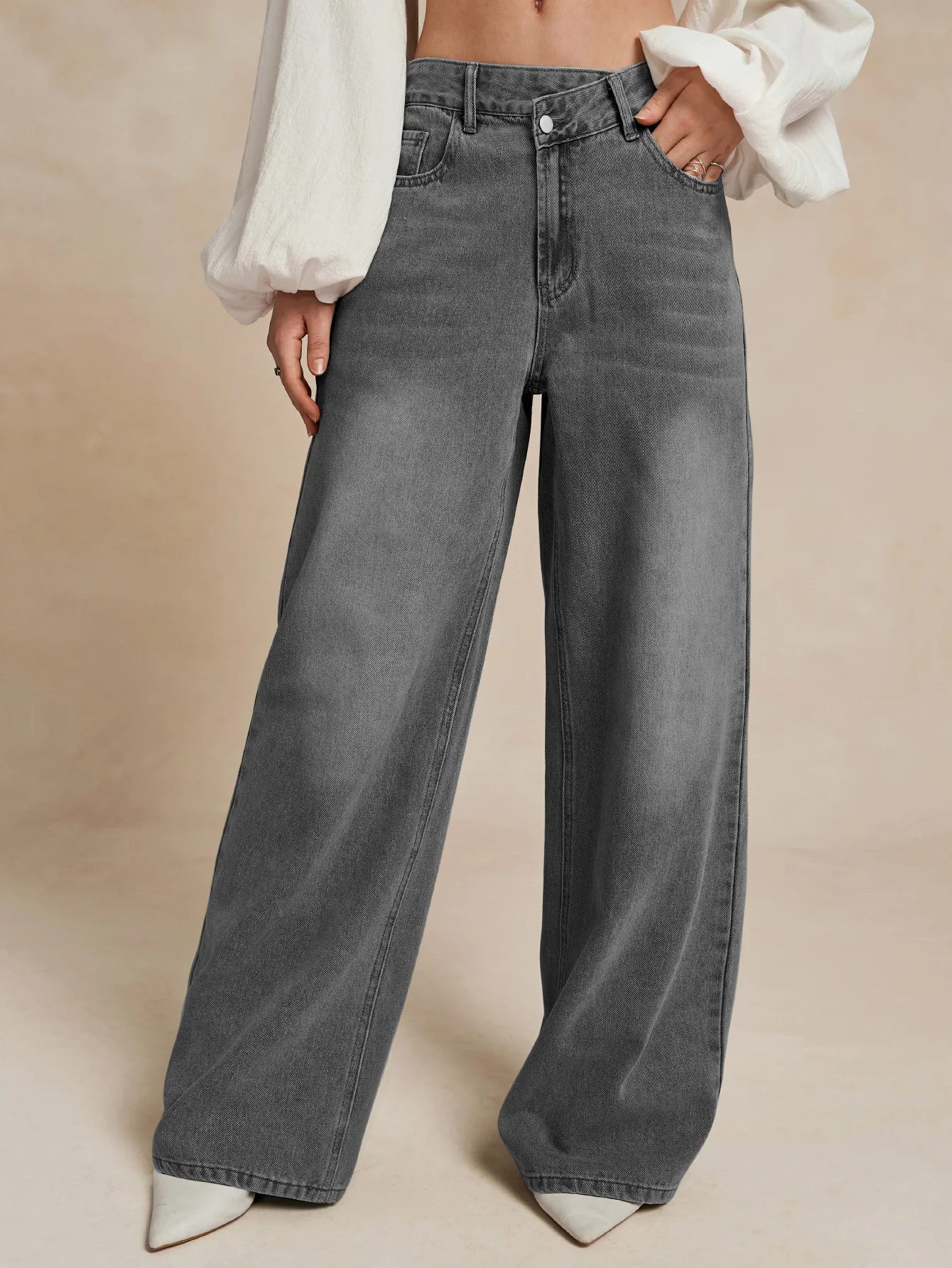 

Black Gray High Waist Wide Leg Jeans For Women 2025 Spring New Arrival Pear-shaped Body Loose Slimming Look Mop Pants