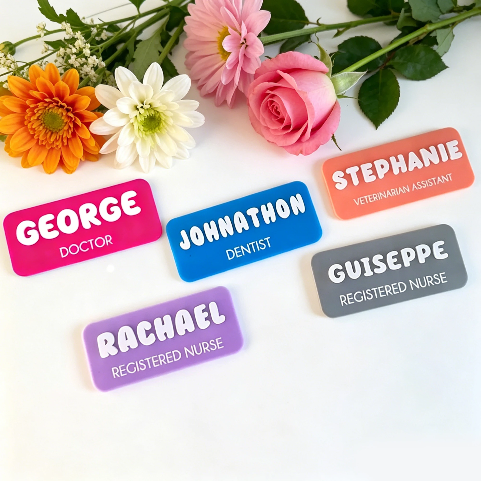 Personalized Custom Badges |   Customized Personalized Name Badges |   Name Badge |   Teacher |   Nurse |   Doctor |   Teacher |   Dentist |   Obstetric Nurse |   Intern |   Cafe |   Restaurant, Custom Work Name Badges, Work Name Badges, Personalized Name Badges, Acrylic Name Badges, Nurse Gifts, Teacher Gifts.