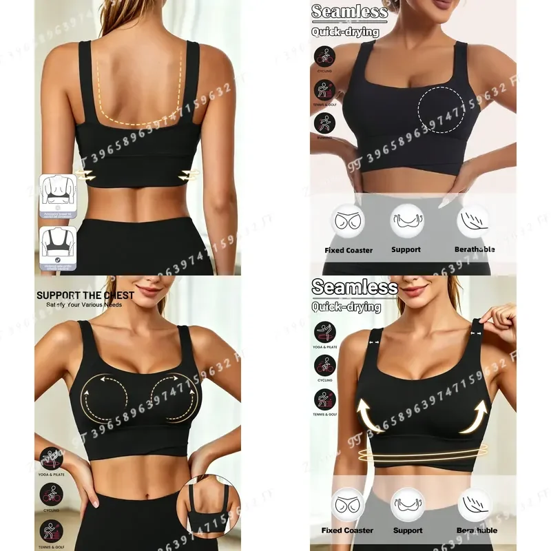 Women Yoga Tank Top with Built-in Sports Bra Shockproof Gathered Support Breathable Workout Vest for Gym Fitness Back Shaping