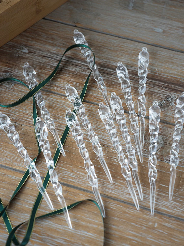 12 pezzi di ghiaccioli natalizi appesi ornamenti di ghiaccioli trasparenti decorazione striscia di ghiaccio pendente filettato per la decorazione invernale di Capodanno