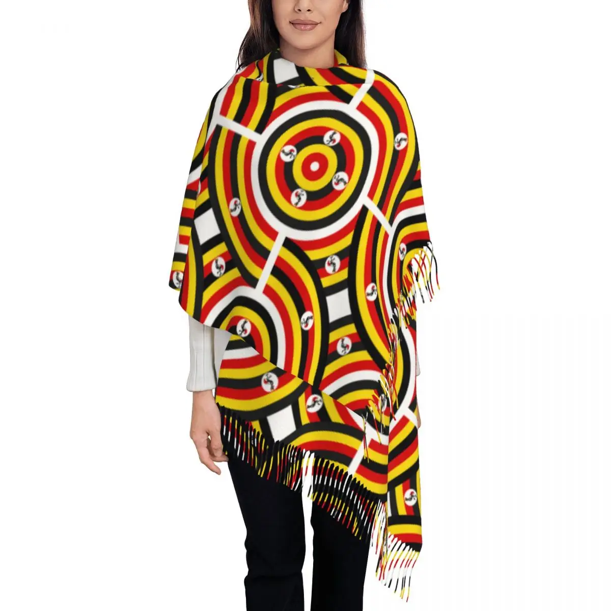 

Personalized Printed Ugandan Flag Long Pile Fringe Men Scarf Women'S Anti Chill Scarf