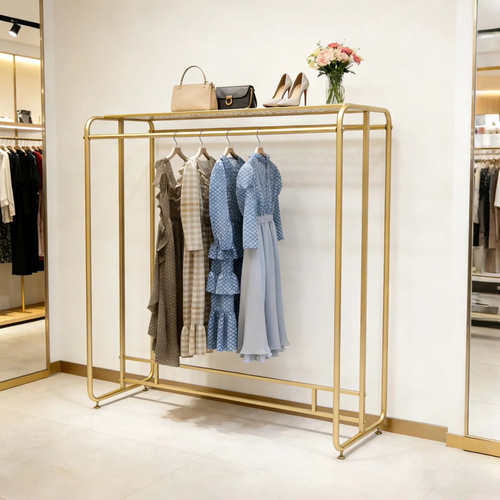 

Clothing Rack, Clothing Hanging, Clothes Hanger, 150x150x50cm Iron Garment Display Stand, Heavy Duty Double Rod Thickened Tube, Stable Four-Foot Pads, Strong Load Capacity, Polished Closet Organizer for Home, Store, Boutique Decoration