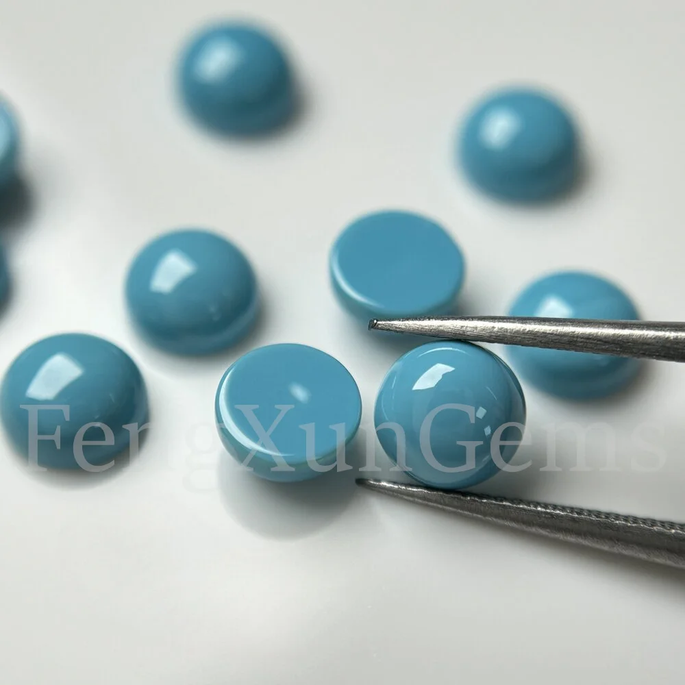 

1-4mm Blue Turquoise Round shape Heat Resisting stone Loose Cabochon Flat Bottom beads Synthetic Gemstone for Jewelry