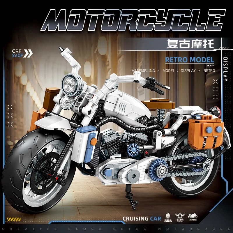 Klocki konstrukcyjne motocykli, modele motocykli, zabawki edukacyjne dla chłopców, fajne ozdoby samochodowe na biurko