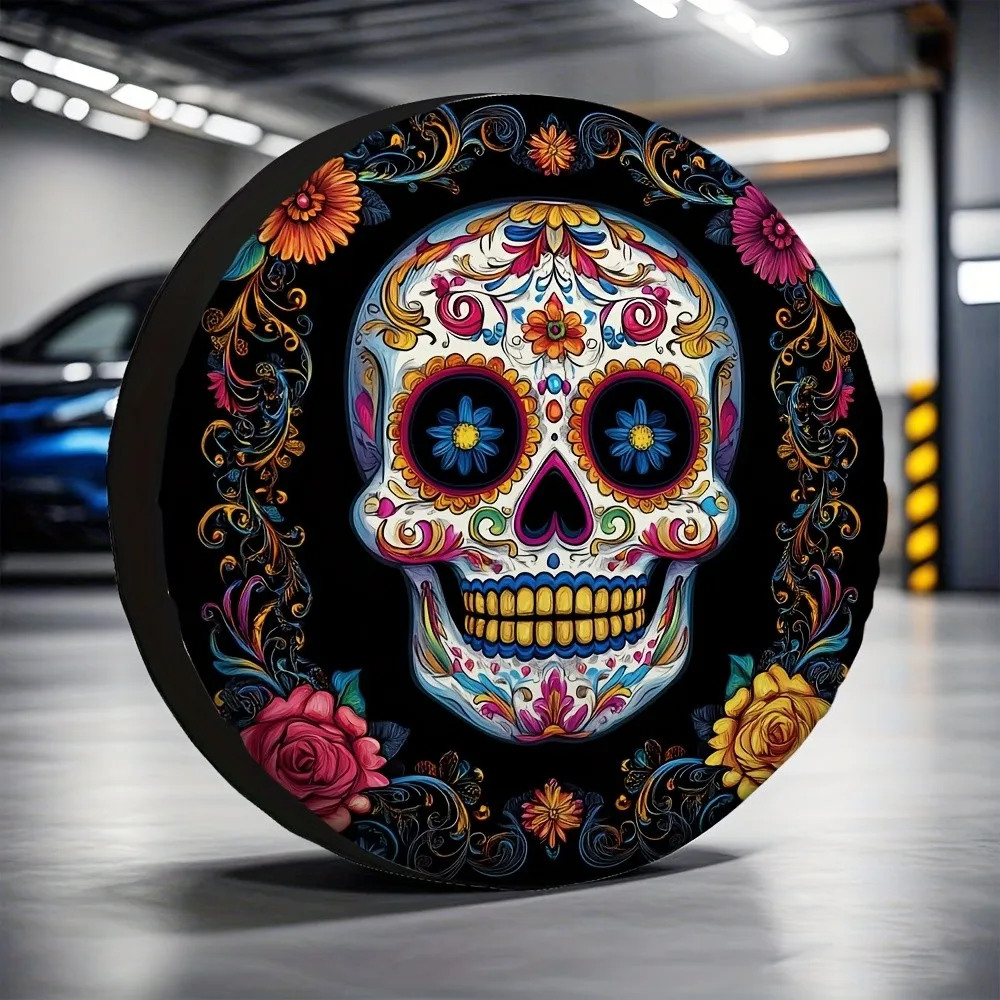 

Чехол для запасного колеса RV с рисунком Sugar Skull, День мертвых, полиэстер, прочный