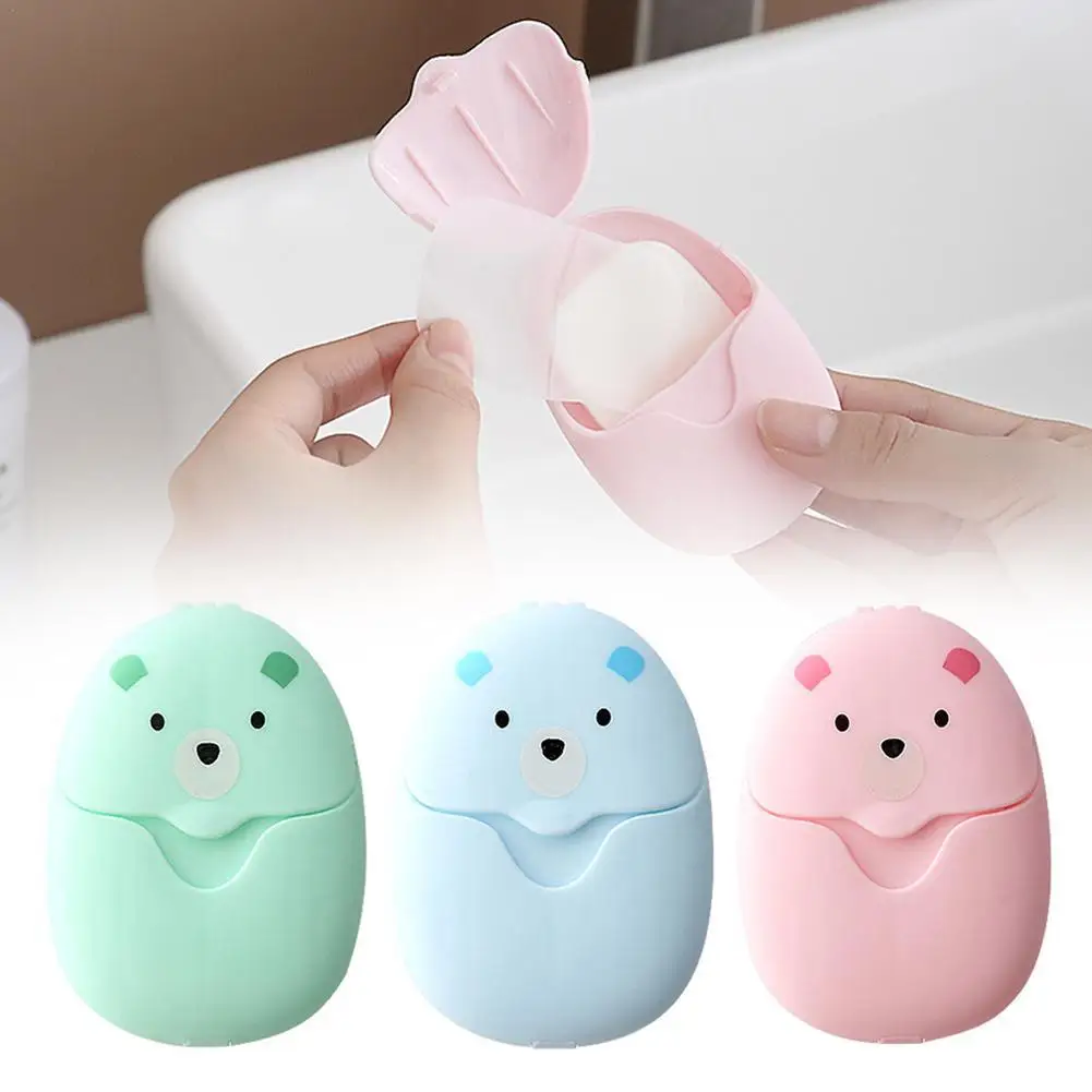 

Бумажное мыло с милым медведем в таблетках, дорожное бумажное мыло, портативное одноразовое чистящее мыло, мультяшное дорожное бумажное мыло