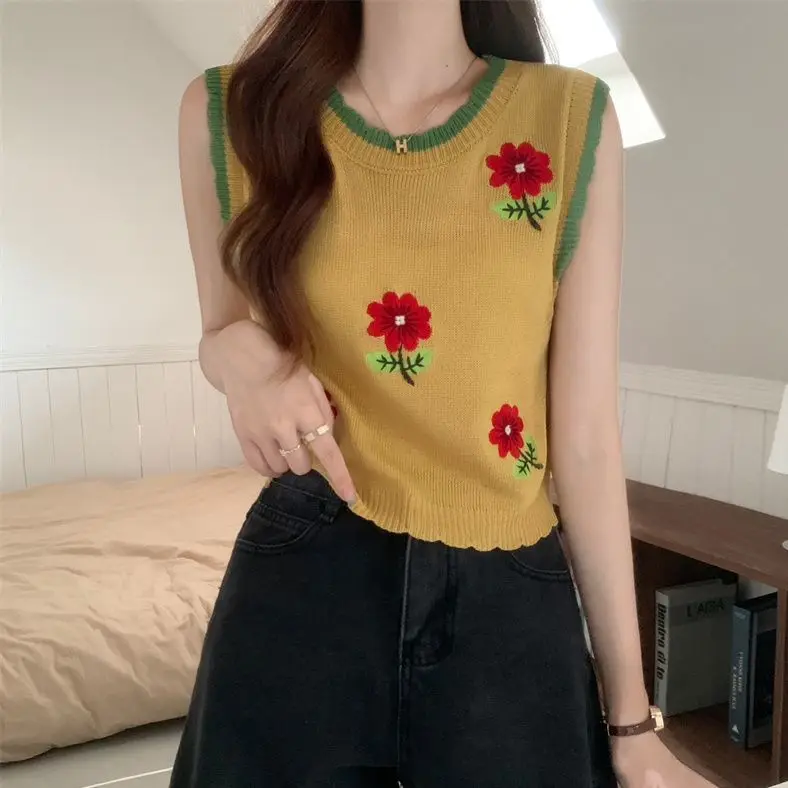 

Женский цветочный новый сексуальный топ на бретелях с круглым воротником для девочек, летняя модная женская жилетка без рукавов, винтажная повседневная свободная майка для фитнеса D71