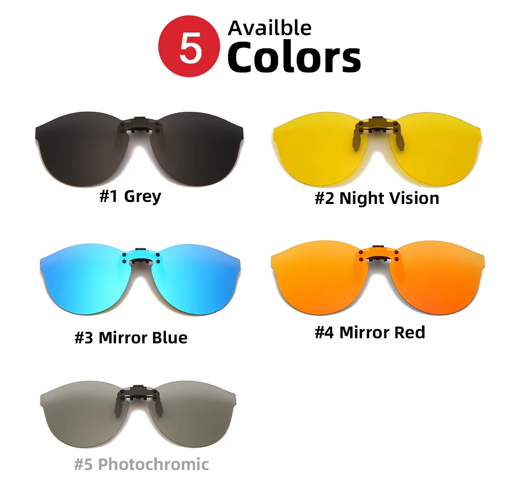 Flip Up Clip on Sunglasses Polarized Fishing Men Grey Color Change Lens Driving UV400 Big Aviation Rimless Night Vision Shades