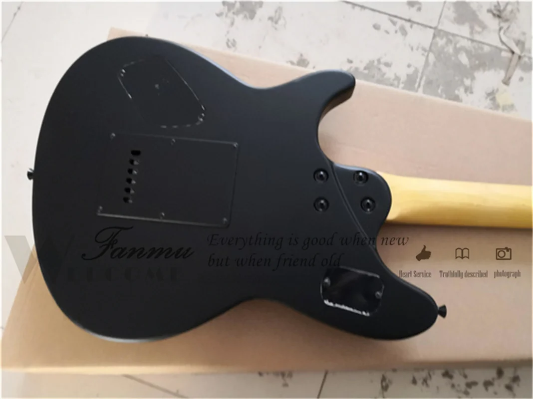 Matte Black electric guitar basswood body maple neck tremolo bridge black tuners HH pickups VH guitar