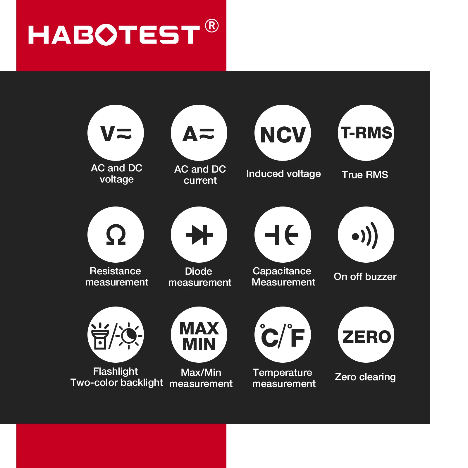 HABOTEST HT205 Inrush Clamp Meter 600A True RMS AC/DC Current Amp Meter Measures Current Voltage Temperature Capacitance Tester