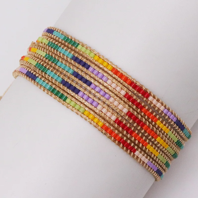 Beaded bracelet Rainbow Originality Gradient Hand knitting Bohemia Adjustable Tide Simple Rice bead bracelet