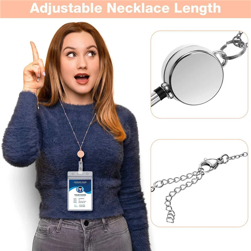 

4 Pcs Retractable Badge Reel Lanyard With ID Holder Necklace Lanyard Badge Clip Chain Waterproof Holder - C
