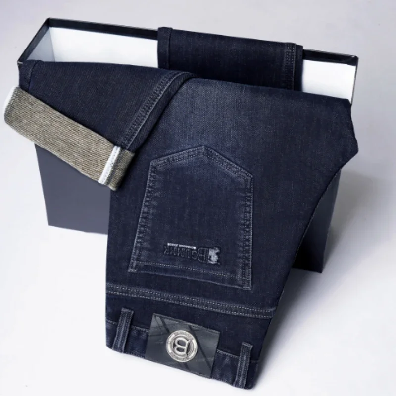 

Autumn Winter Men's High-quality Slim Straight-leg Jeans Light Bussiness Casual Fashion Slimming Comfortable Style Male Trousers