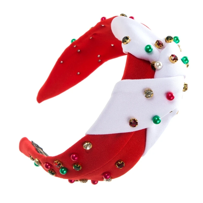 Christmas Headband for Girl Pearl Embellished Knot Wide Top Hairband DXAA