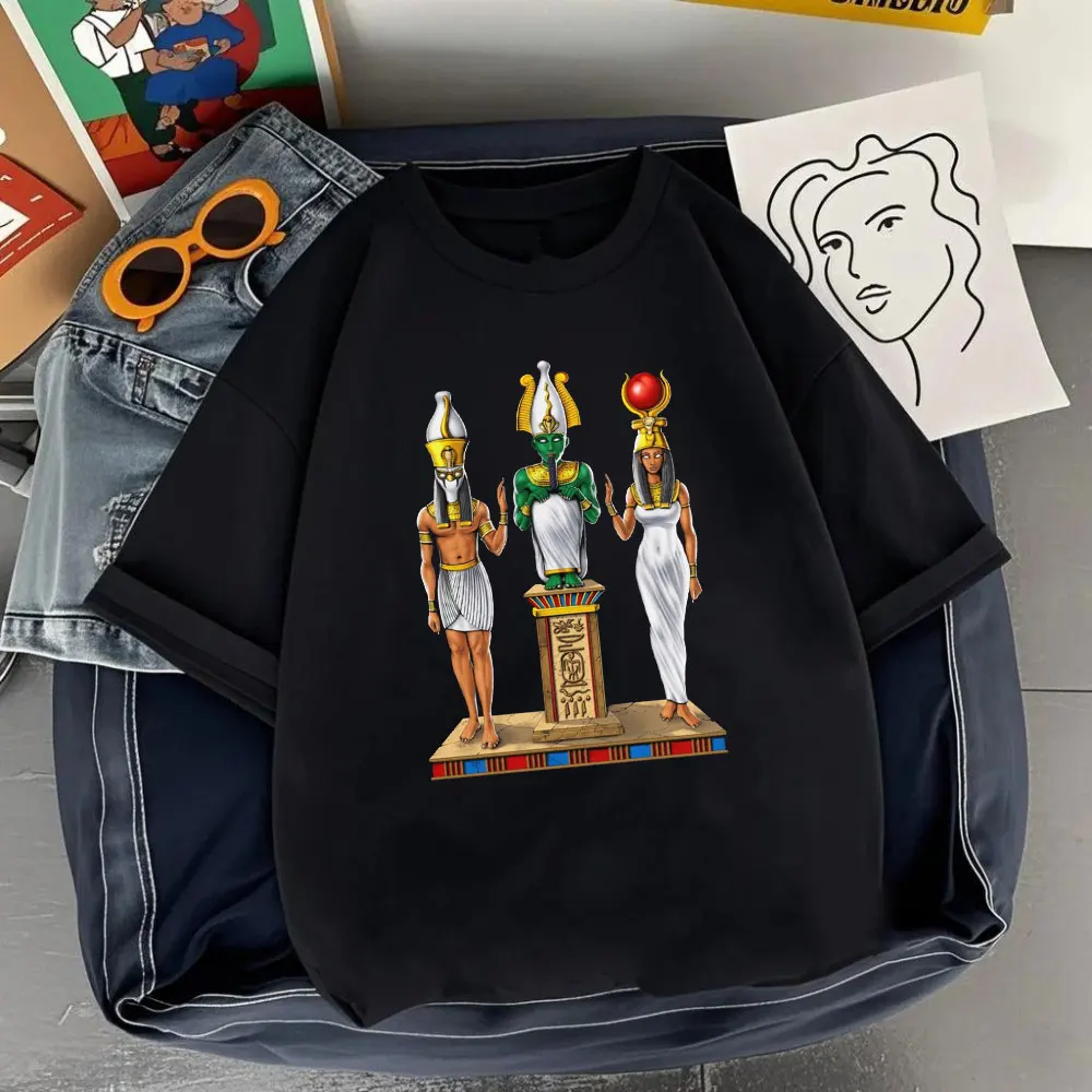 Egyptian Trinity T-Shirt Ancient Egyptian Mythology Tees Goddess Isis Shirt God Horus Osiris Tops Hieroglyphs Clothes