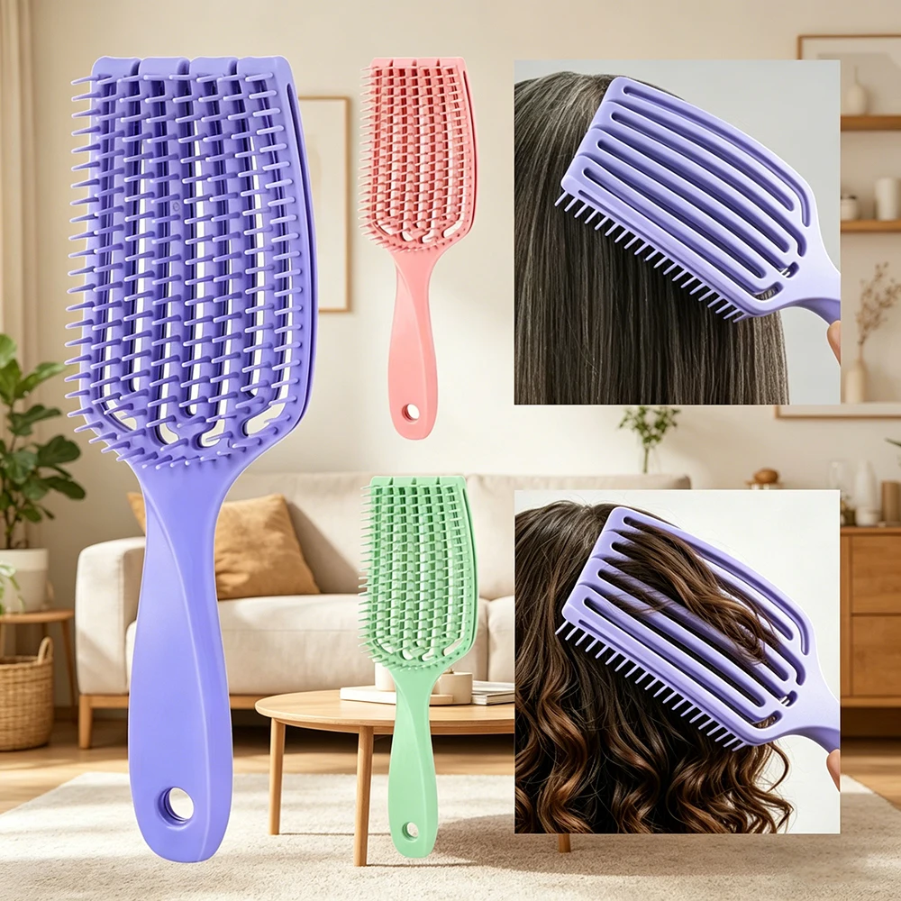Peine hueco con dientes flexibles, adecuado para cabello húmedo y seco, ideal para uso doméstico, una herramienta mágica para el cuidado del cabello
