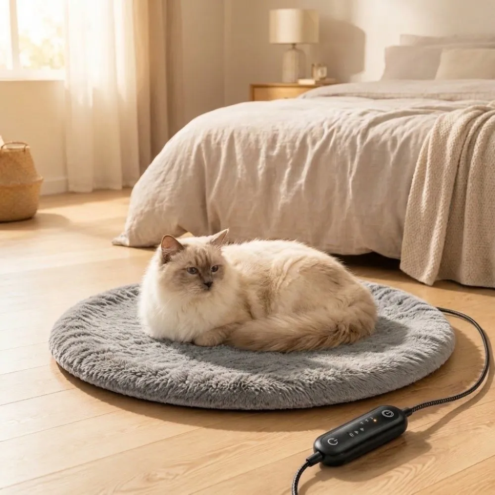USB Charging Pet Plush Electric Blanket Soft Warm Thickened Cat Heating Pad Temperature Control Non-slip Pet Warmer Mat