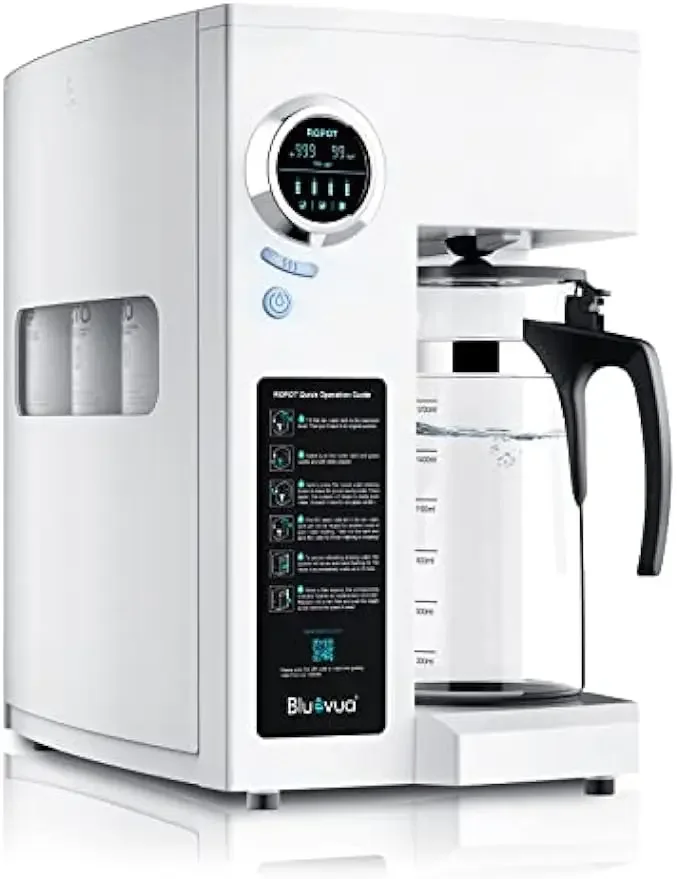 

Bluevua RO100ROPOT Reverse Osmosis System Countertop Water Filter, 4 Stage Purification, Counter RO Filtration, 2:1 Pure to Drai