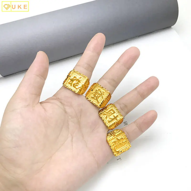 for Men to Attract Wealth Fortune Dragon Dominee Fashion Pure Copy Real 18k Yellow Gold 999 24k Adjustable Ring Never Fade Jewel