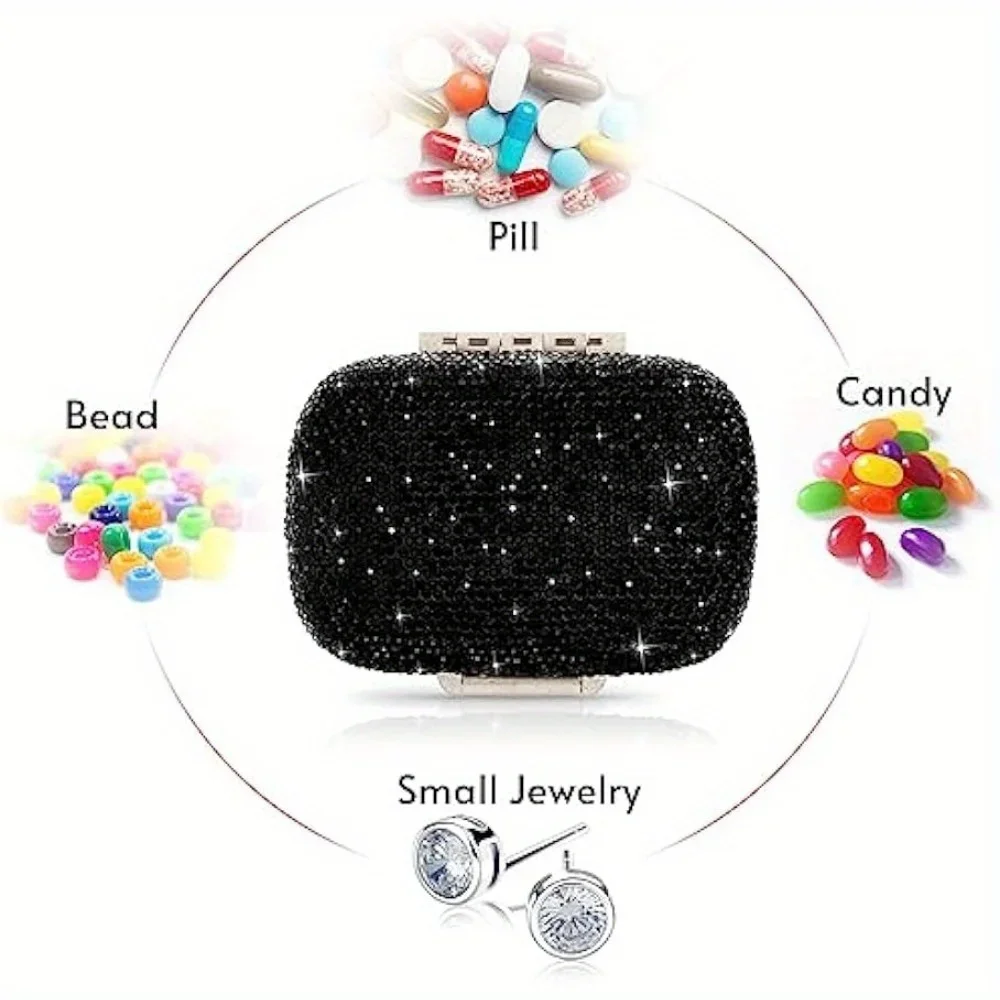 Bling Pill Organizer With 8 Compartments Travel Portable Pill Case Double Sided Rhinestone Pill Box For Vitamin Fashion Gifts