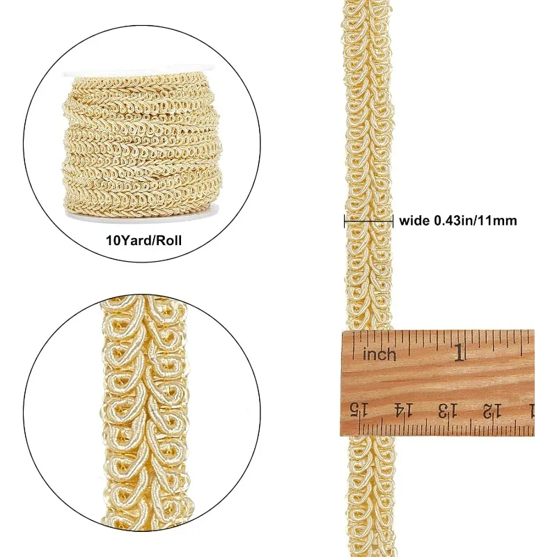 10 Yards Gold Braid Lace Trim 3/8 Inch Wide Polyester Woven Gimp Braid Trim Centipede Decorated Lace Ribbon for Costume DIY