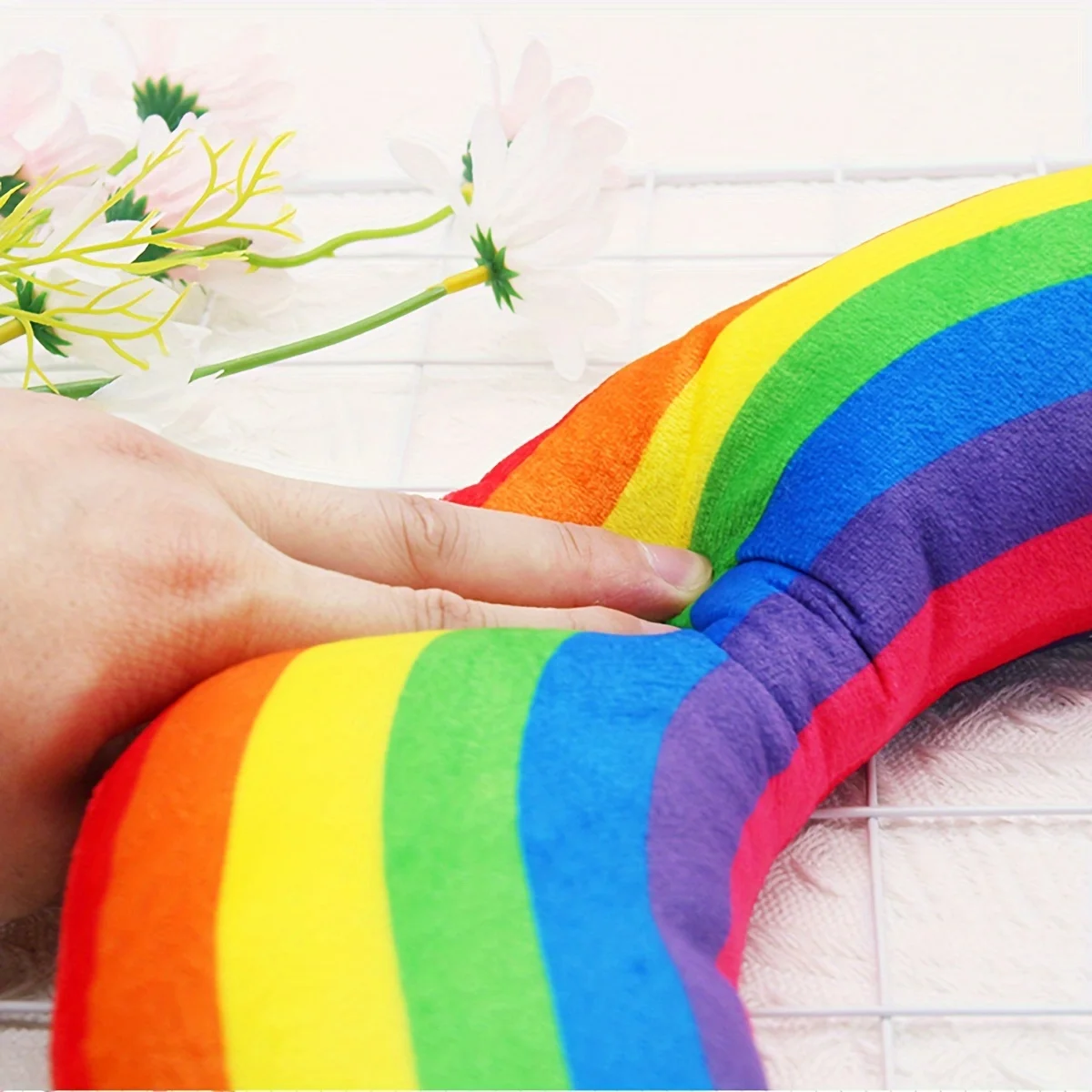 1pc Rainbow-Shaped Cat Hug Pillow, Colorful Fabric Pet Toy, 