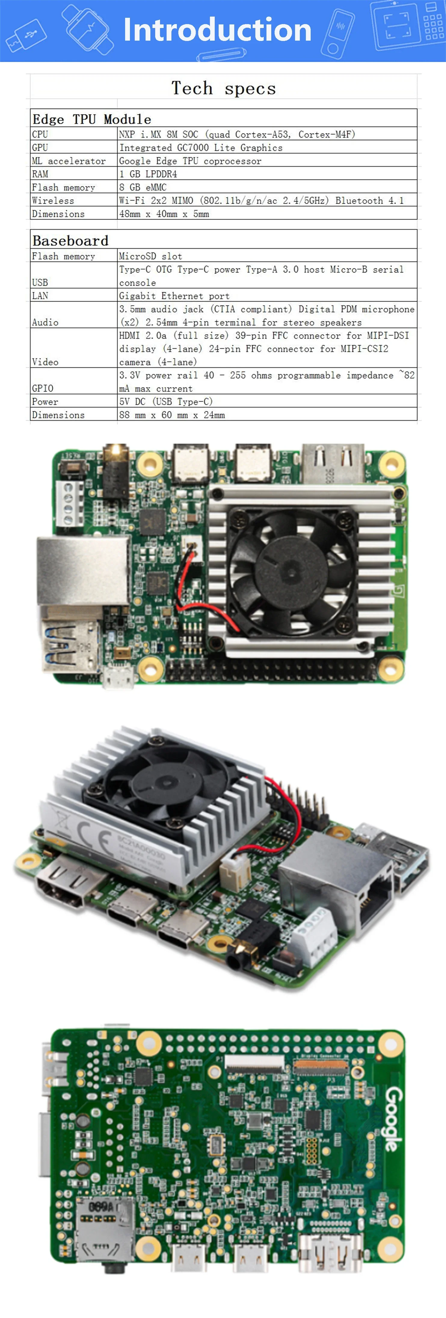 Google TPU Coral Dev Board Edg Accelerator Raspberry pi