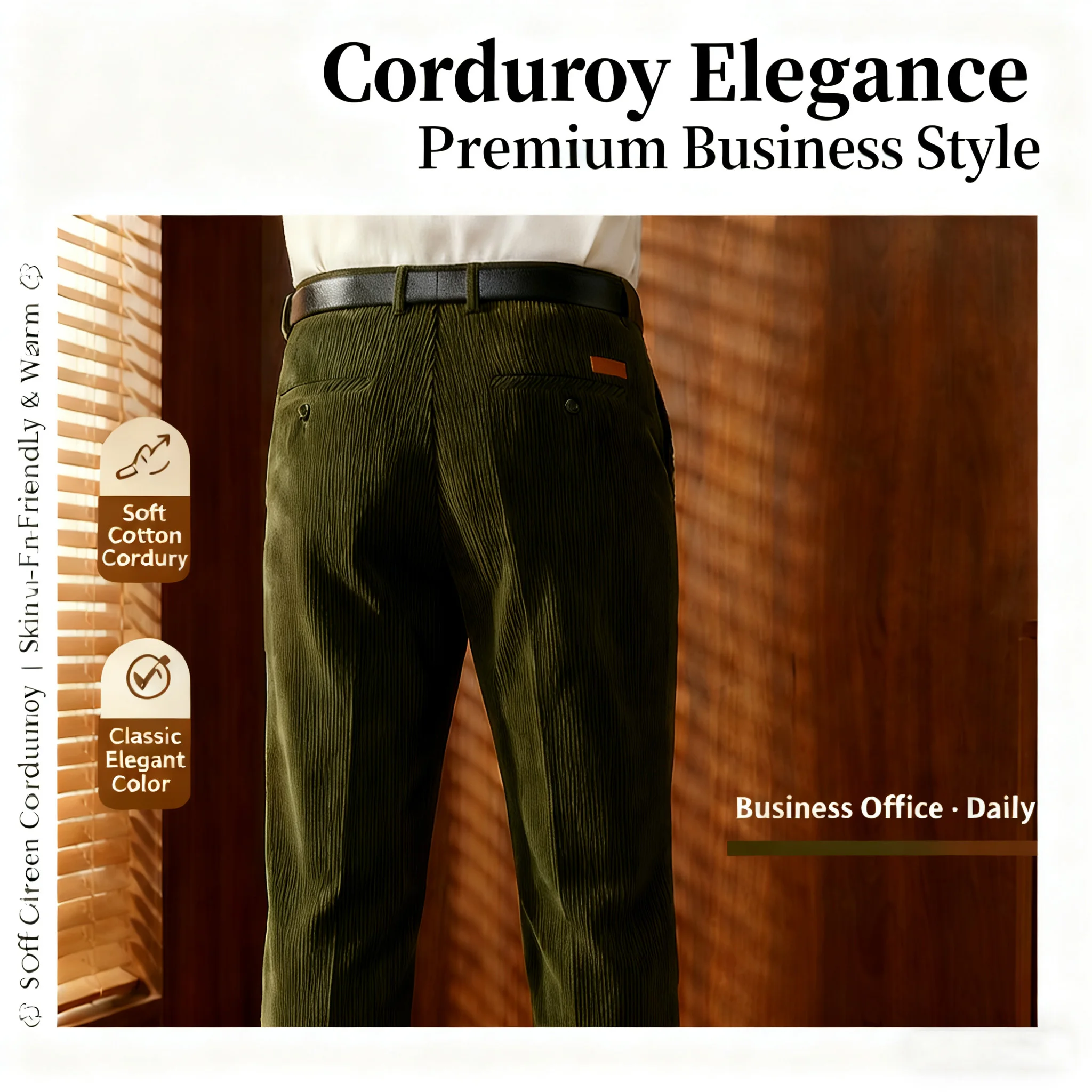 سروال سروال قصير أنيق للرجال - سروال مكتب عمل من القطن الناعم للرجال في منتصف العمر | ملابس كاجوال يومية دافئة وصديقة للبشرة #1