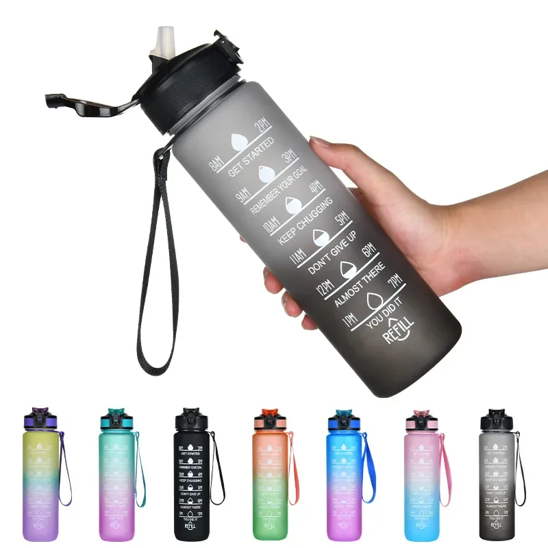 

1000ML Sports Water Bottle PC with Scale Straw Lock Leak Proof Resistant To Falling Outdoor Travel Fitness Riding Portable Cup