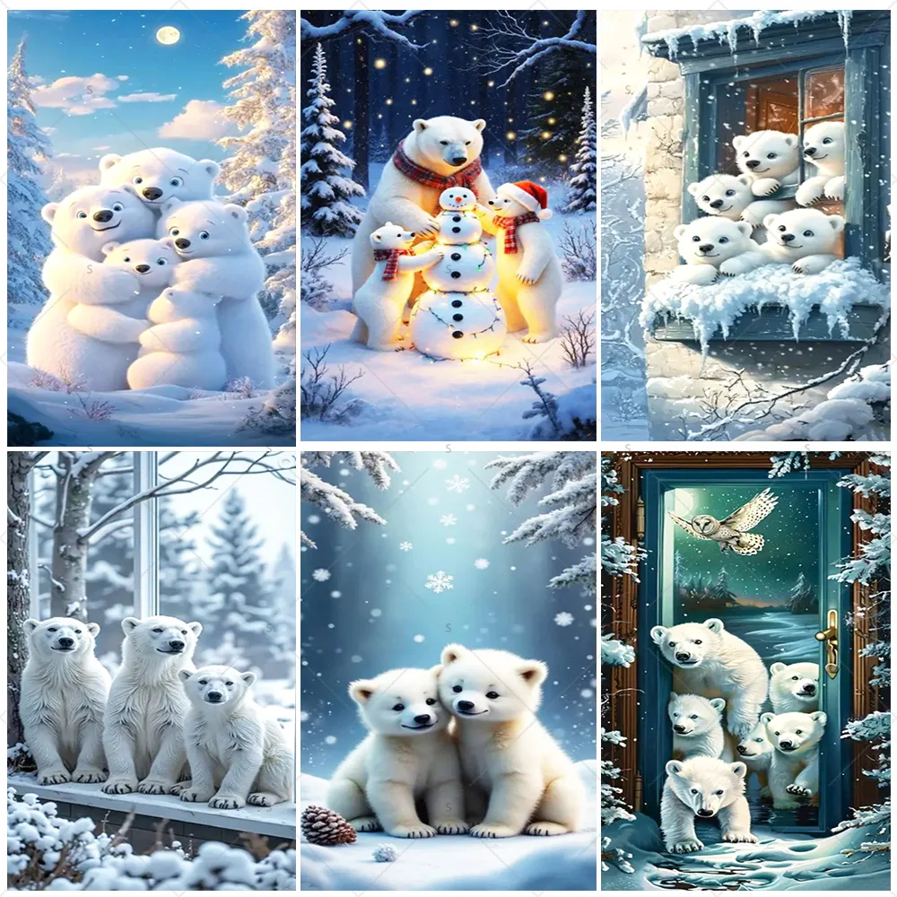 

White Glacier Cute Bear Photography Backdrop Supplies Cartoon Polar Bears Door Cover Background Party Decoration Photo Studio