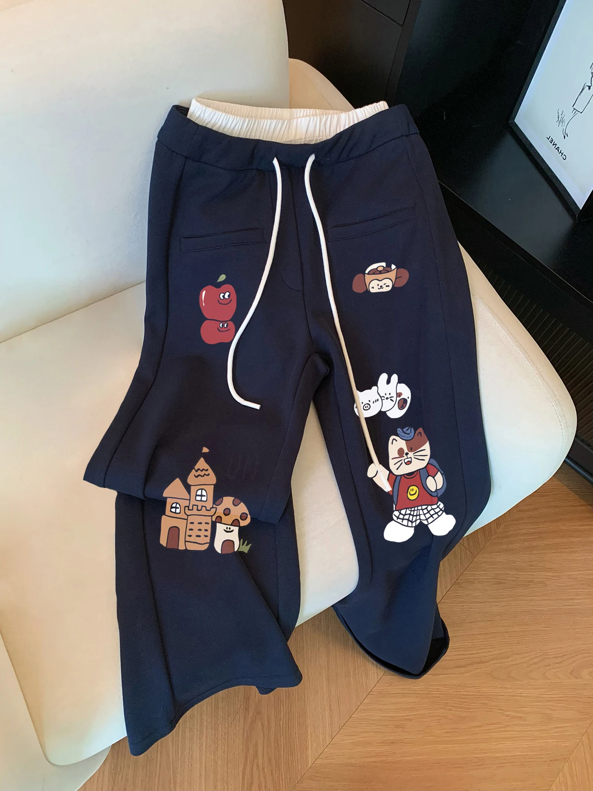 Calças de cintura alta com pernas retas Calças femininas casuais soltas outono inverno Faion Design exclusivo de retalhos Sensation Sweat...