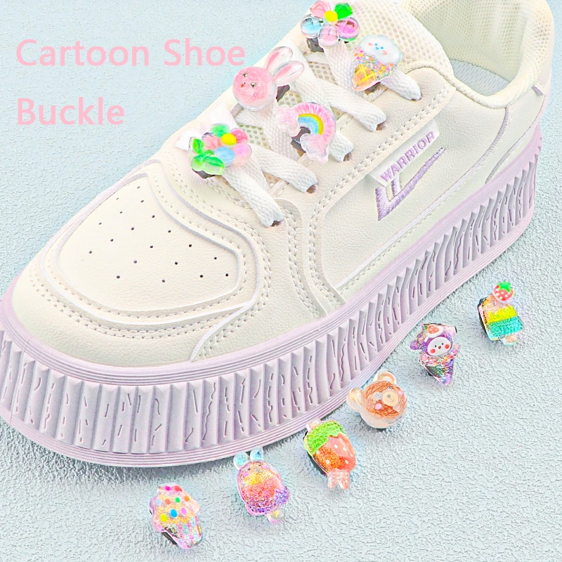 Kids kawaii Accessories Cute Rainbow Shoelaces Clip Removable Casual Shoes Decoration Bling Glitter Princess Sneaker Buckle Bulk